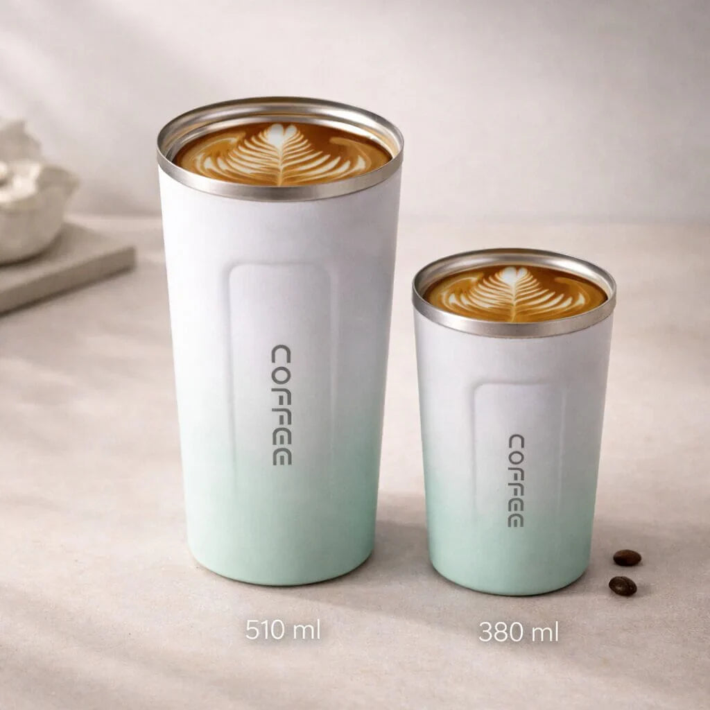 Unisex insulated travel mug, digital temperature display, perfect for daily commute, hot or cold.