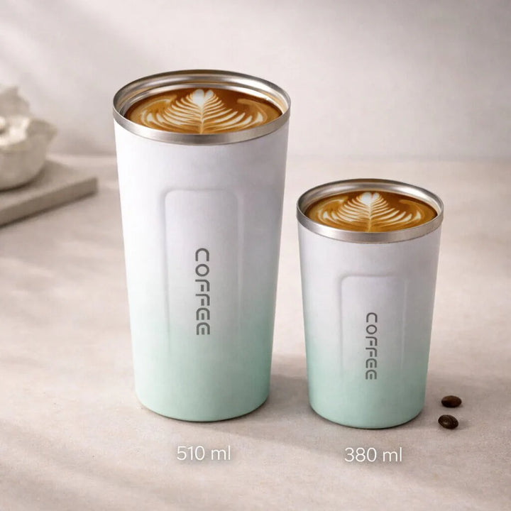 Unisex insulated travel mug, digital temperature display, perfect for daily commute, hot or cold.