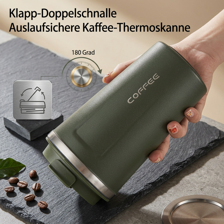 Insulated travel mug with smart digital display, vacuum sealed, perfect for hot coffee or cold water.