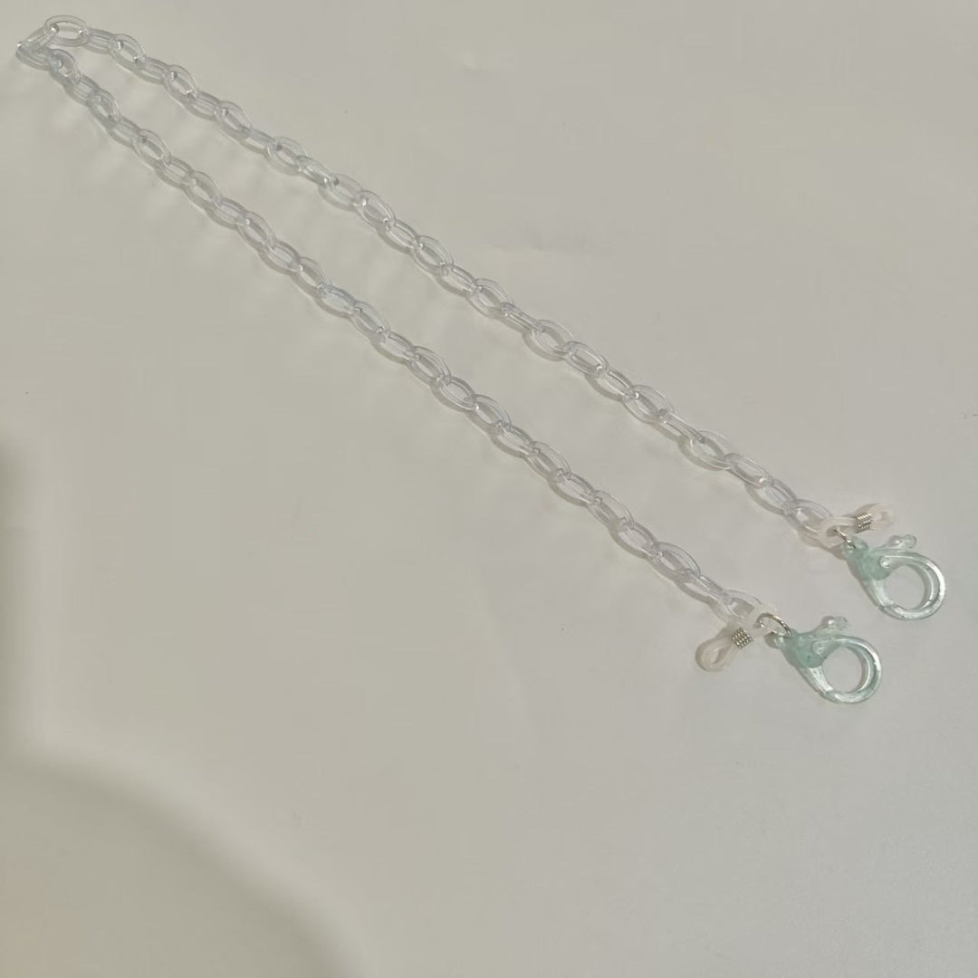 Stylish clear resin spectacle chain, blending modern design with practical use.