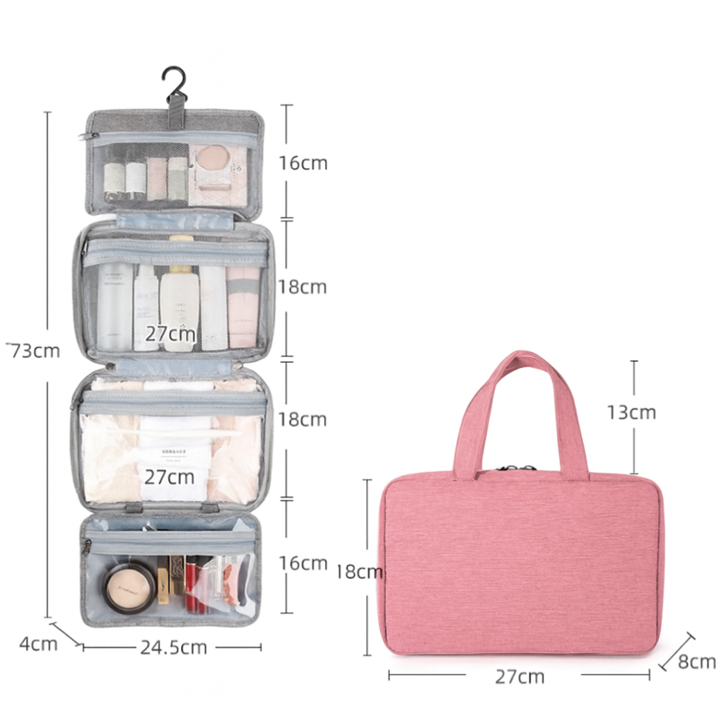 Compact unisex toiletry bag. Features multiple pockets & durable material for organized travel storage of personal items.