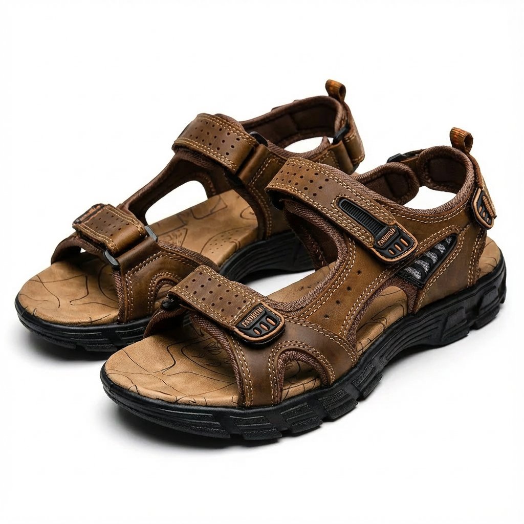 Versatile unisex trail sandals with adjustable velcro fastenings, ensuring a secure & comfortable fit.