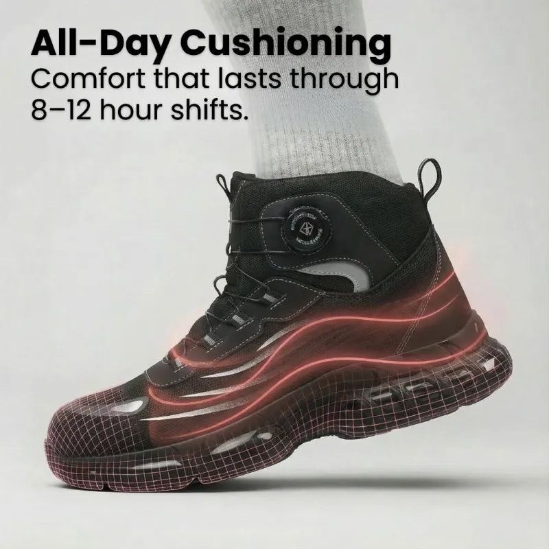Durable waterproof safety boots for outdoor work. Lightweight protective footwear, unisex design for all-day comfort.