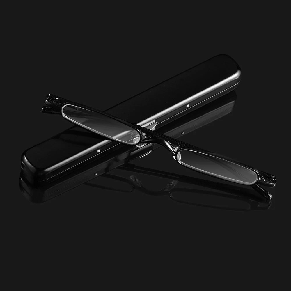 Compact unisex reading glasses featuring a durable metal frame. Essential eyewear for on-the-go clarity.