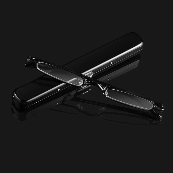Compact unisex reading glasses featuring a durable metal frame. Essential eyewear for on-the-go clarity.