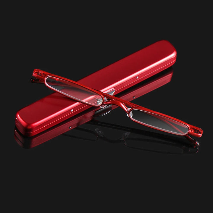 Stylish ultra-thin metal reading glasses, perfect for daily use & travel. Portable presbyopia vision aid.