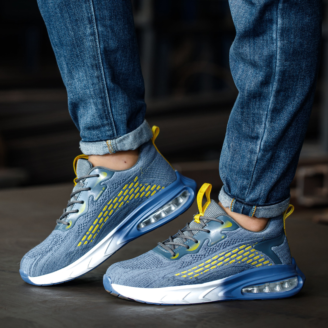 Comfortable orthopedic safety work shoes, ultralight design with steel toe protection & foot support.