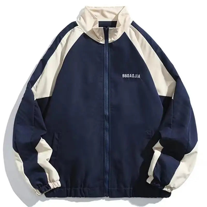 Urban style color-block windbreaker for men & women. Lightweight, weather-resistant jacket, ideal for casual layering.