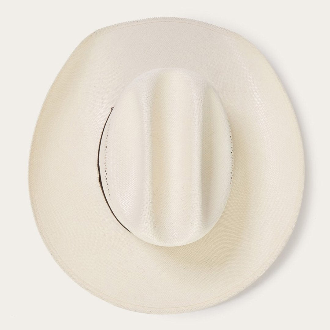 Lightweight ventilated cowboy hat, unisex. Genuine leather band, elegant silver accents. Classic style for outdoor sun protection.