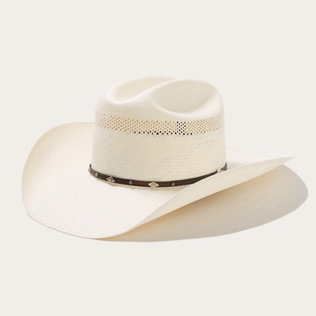 Versatile unisex ventilated western hat. Leather band with silver accents. Perfect for sunny days, provides excellent sun protection.