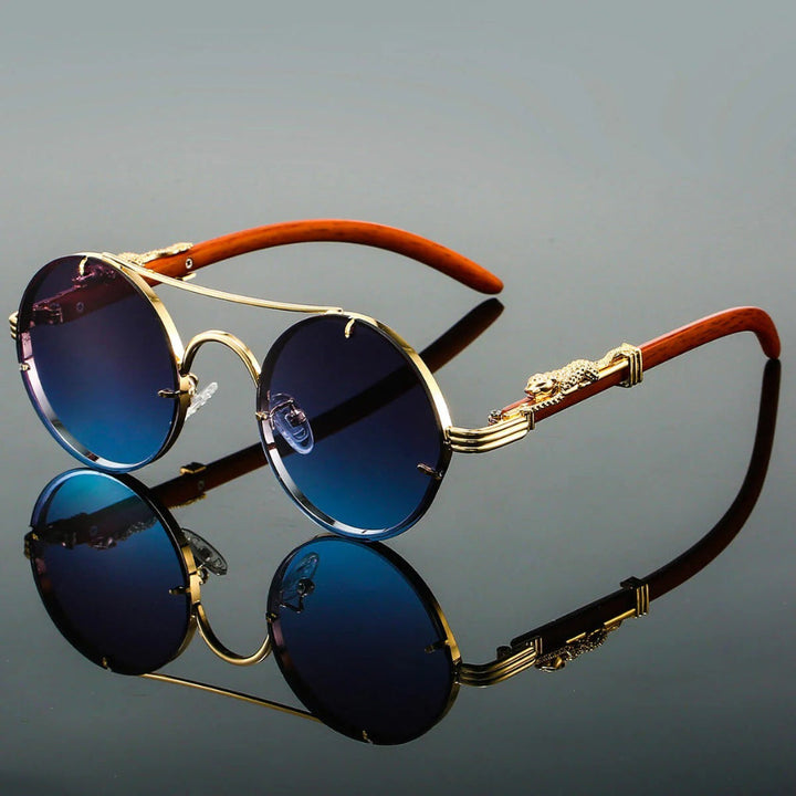Unisex vintage double bridge sunglasses with UV400 protection, classic round gradient lenses, retro fashion eyewear.