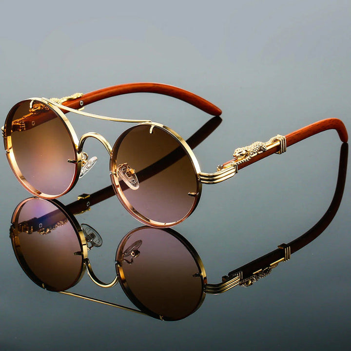 Retro double bridge sunglasses for men & women, featuring UV protective round gradient lenses, classic accessory.
