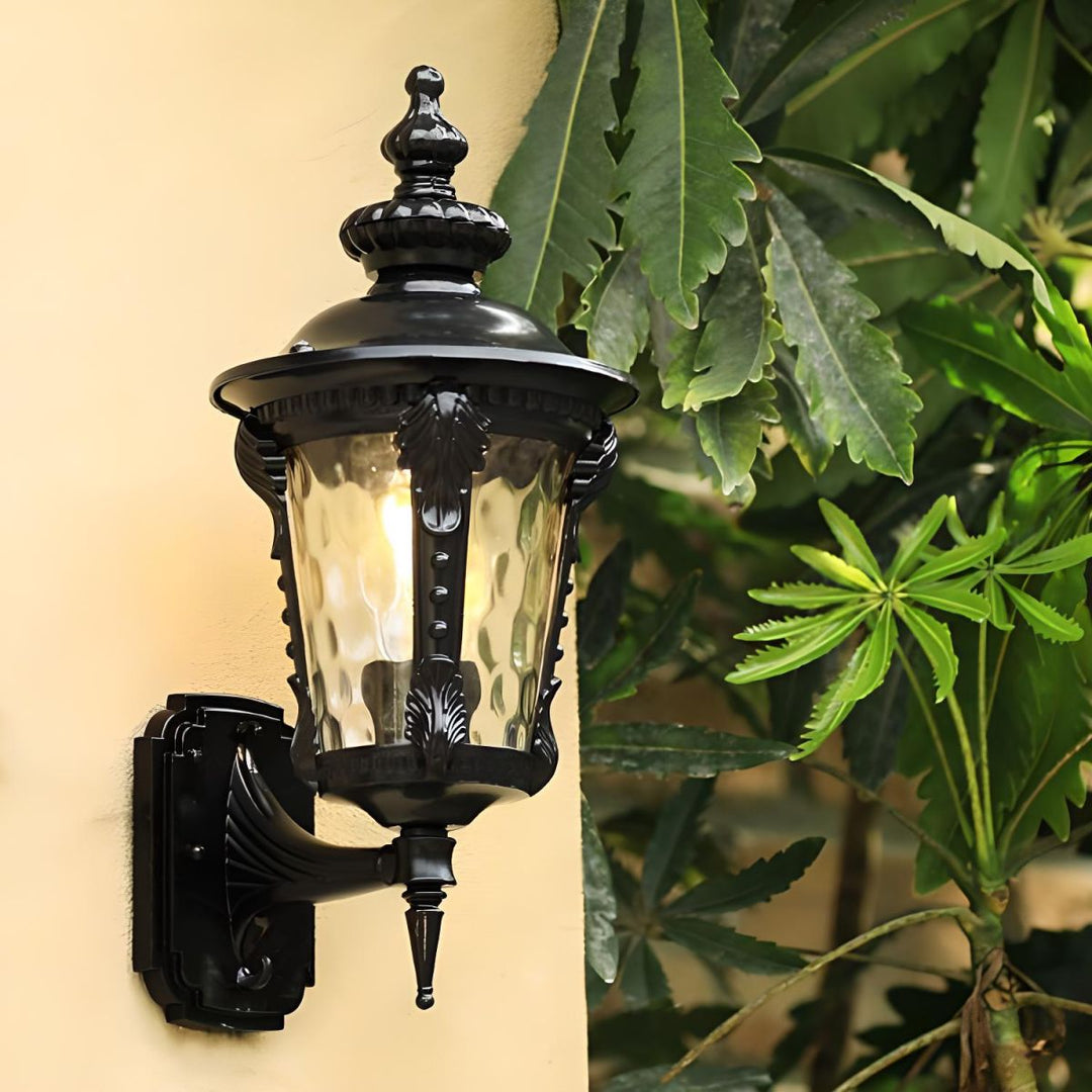 Classic vintage outdoor wall lantern, aluminum body, perfect exterior lighting solution for homes.