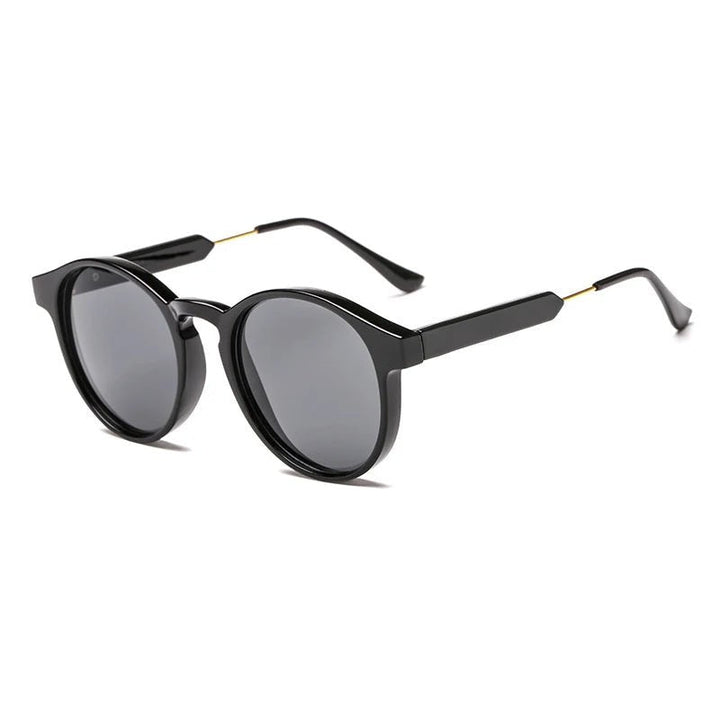 Classic retro round sunglasses, unisex design, lightweight frames with dark lenses.
