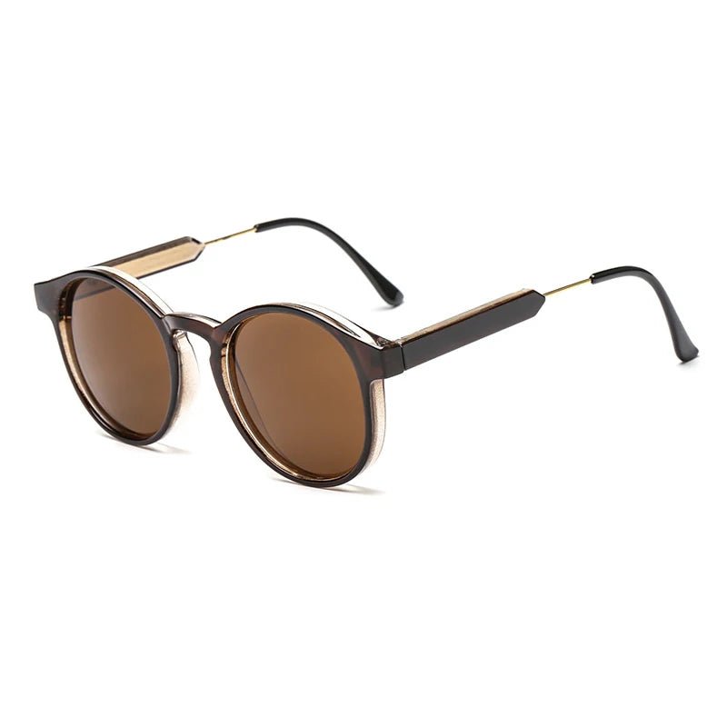Fashionable unisex vintage round sunglasses, lightweight retro eyewear with dark lenses.