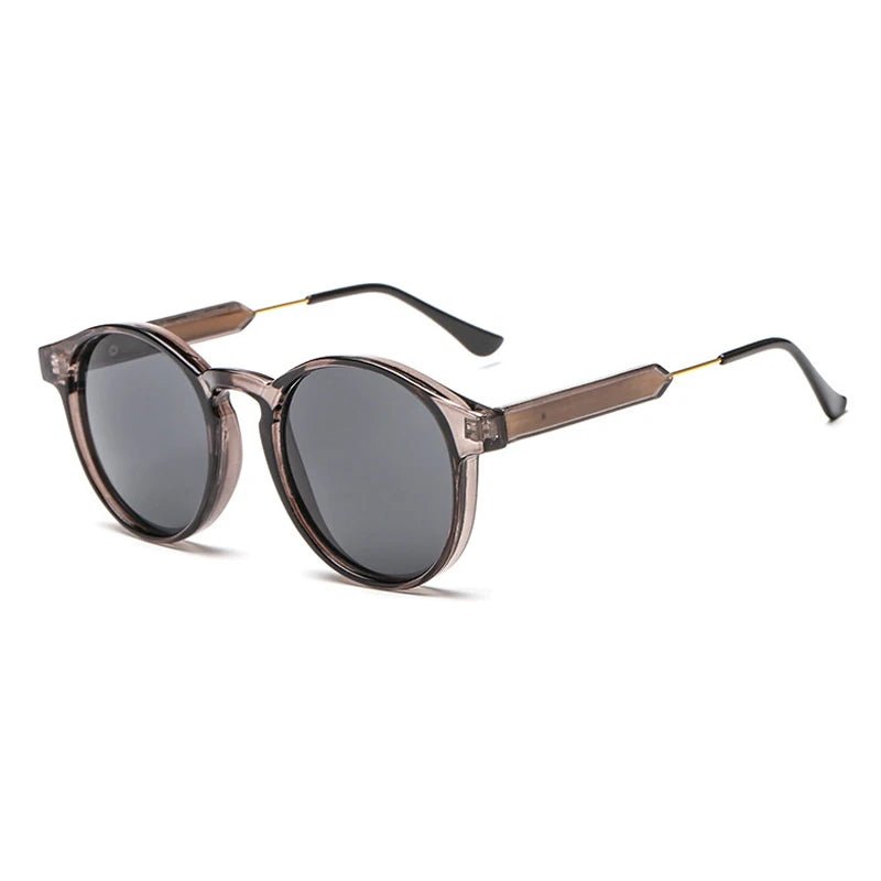 Retro-inspired unisex round sunglasses, lightweight fashion accessory with dark UV lenses.