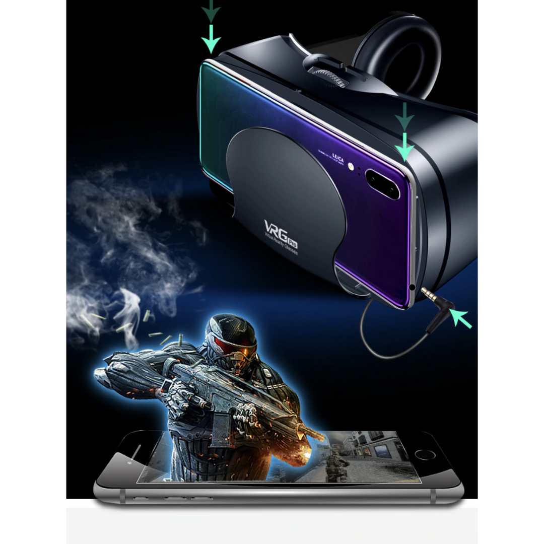 Front view of sleek unisex mobile VR headset for iPhone/Android, perfect for immersive virtual reality.