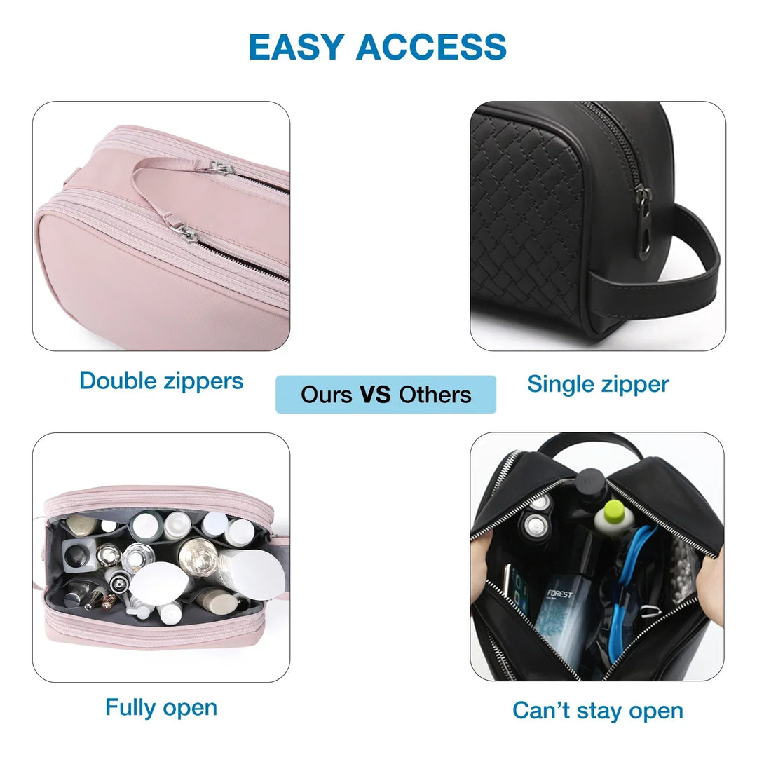 Practical unisex travel bag. Water-resistant and multi-compartment for all your travel toiletries.
