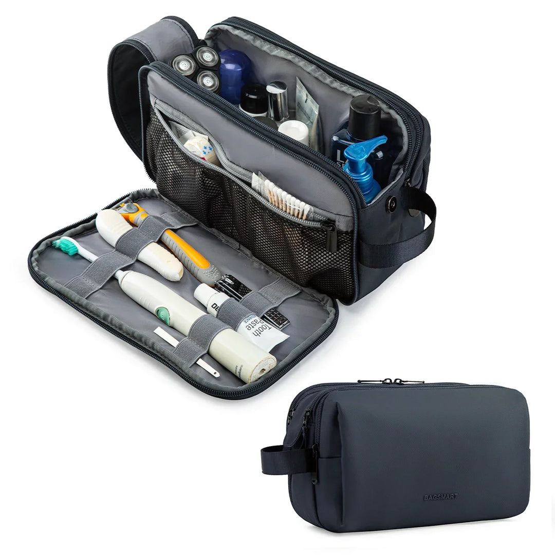 Smart travel toiletry bag with multi-compartment design. Perfect for organized portable storage & essentials.