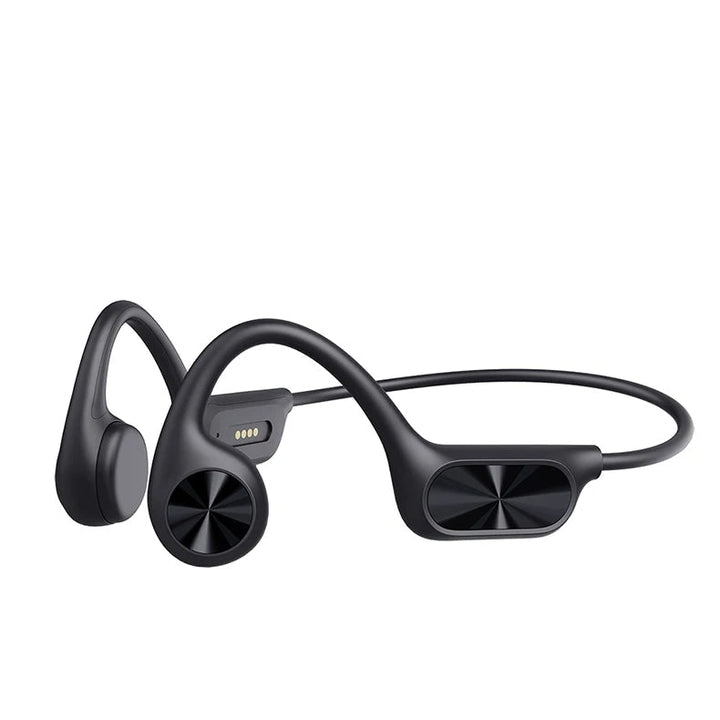 AquaSound bone conduction swimming headphones. Waterproof, open-ear, 32GB player for underwater music.