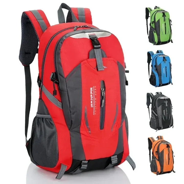 Unisex waterproof outdoor travel backpack with multiple pockets for adventure gear.