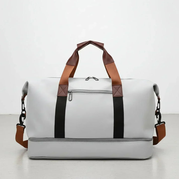 Unisex Weekender Travel Duffel Bag with separate shoe compartment for organized packing, carry-on friendly.