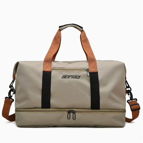 Organized weekender gym bag, perfect as a personal item, with dedicated shoe section and easy access pockets.