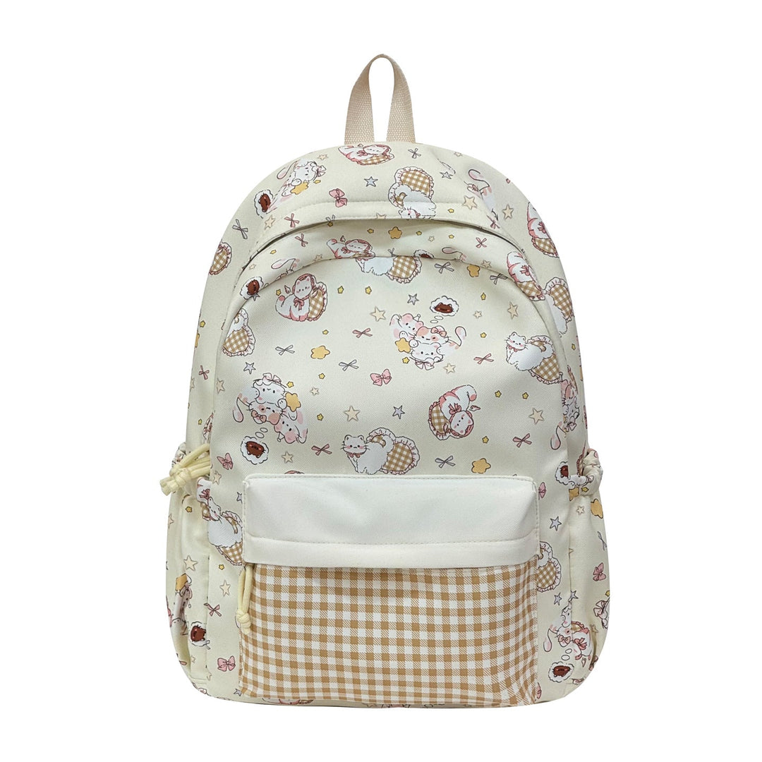 Unisex whimsical character print backpack, cute and playful, perfect for school students or everyday use.