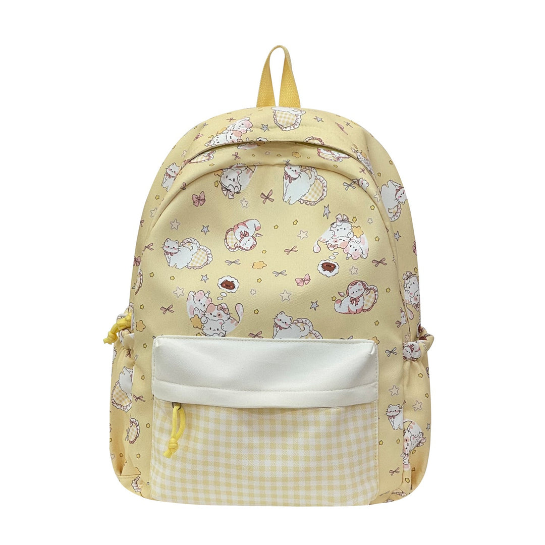Spacious unisex backpack with whimsical character print, ideal for students, travel & everyday accessories.