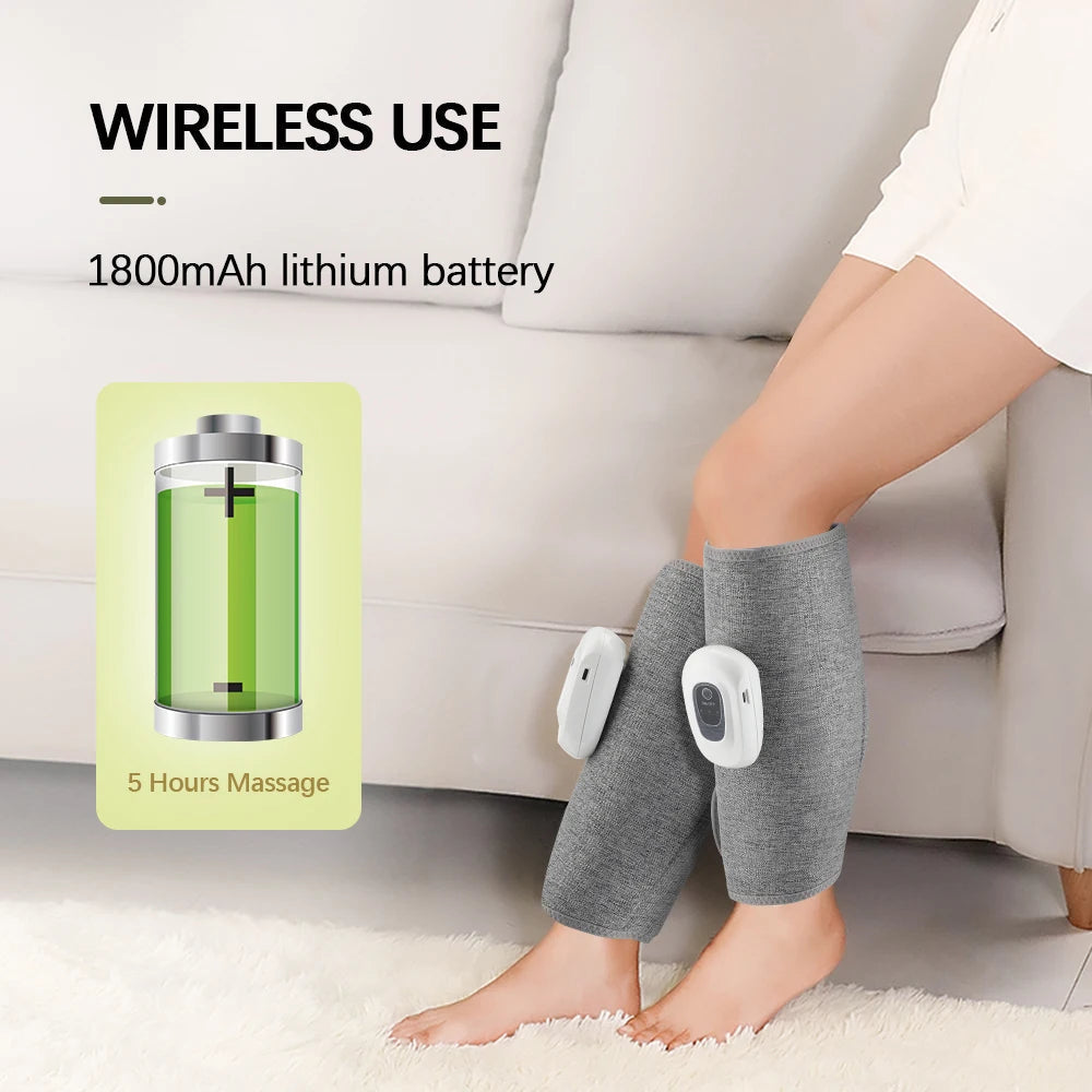 Wireless electric leg massager for stress relief, air compression therapy and calf body care.