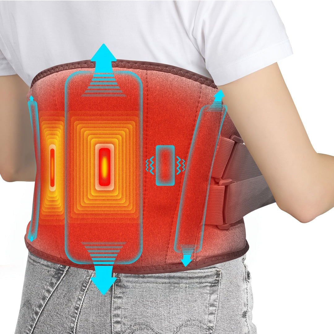 Unisex wireless heated massage belt with 3 heat & vibration modes for back pain relief & muscle relaxation.