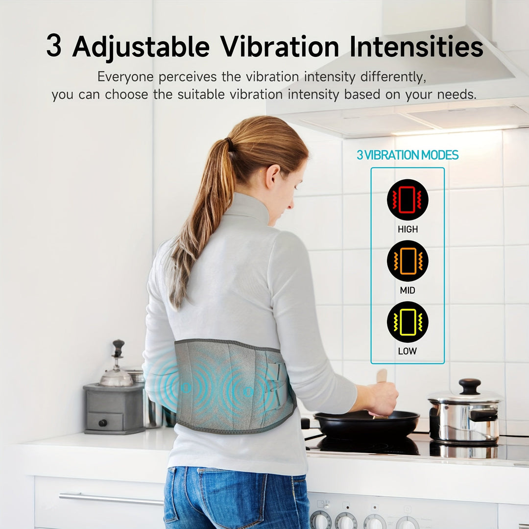 Wireless back massager with adjustable heat & vibration, perfect for muscle relaxation & stress relief.