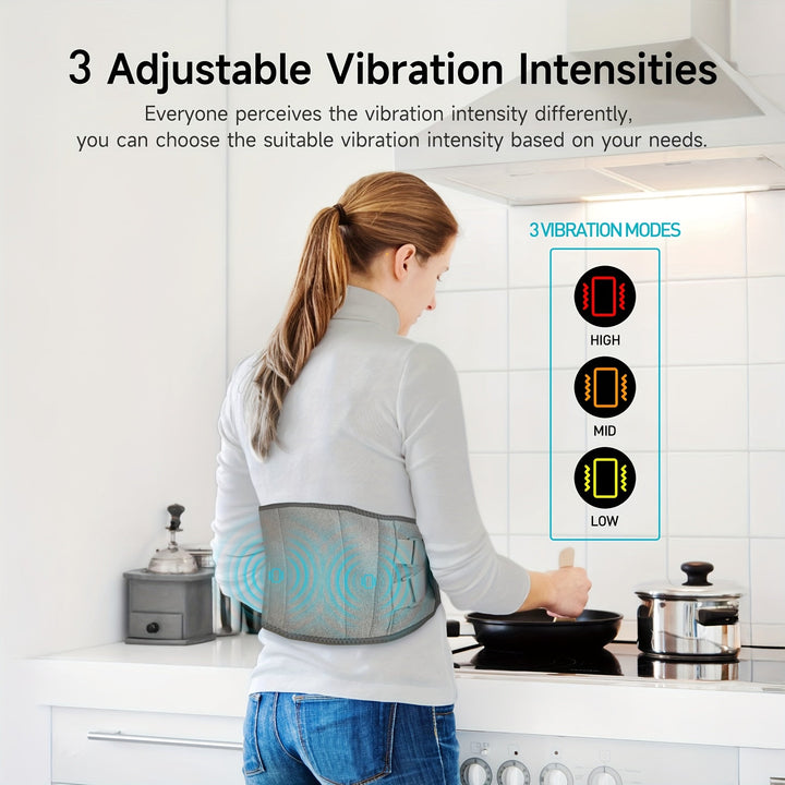 Wireless back massager with adjustable heat & vibration, perfect for muscle relaxation & stress relief.