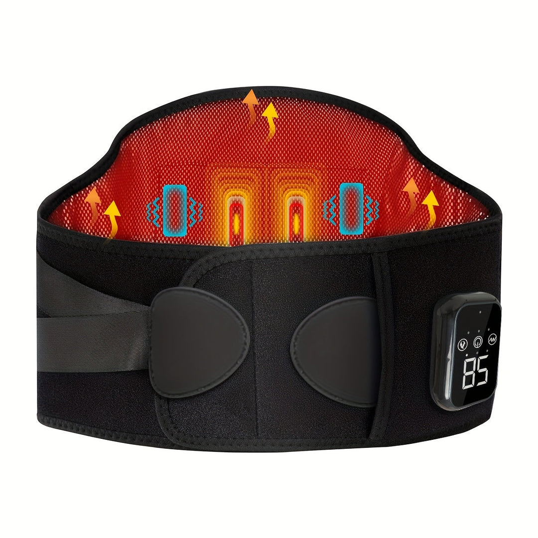 Heated waist belt for men & women, providing soothing vibration & heat for targeted back pain relief.