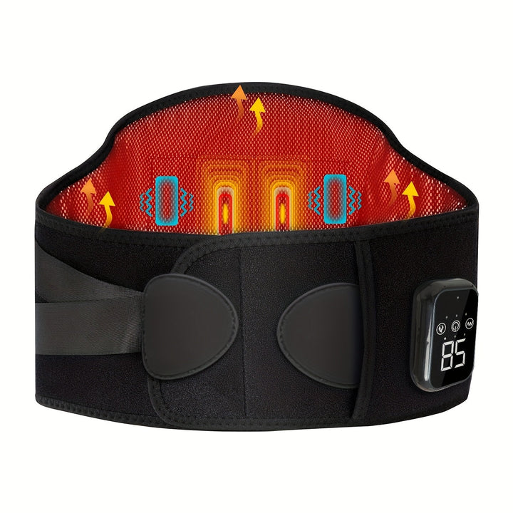 Heated waist belt for men & women, providing soothing vibration & heat for targeted back pain relief.