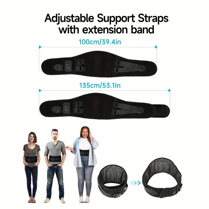 Unisex heated vibration belt, ideal for muscle relaxation, pain relief, and portable body support.