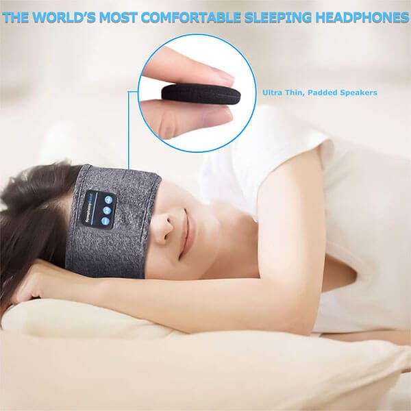 Noise-blocking wireless headband headphones for undisturbed sleep and rest aid.