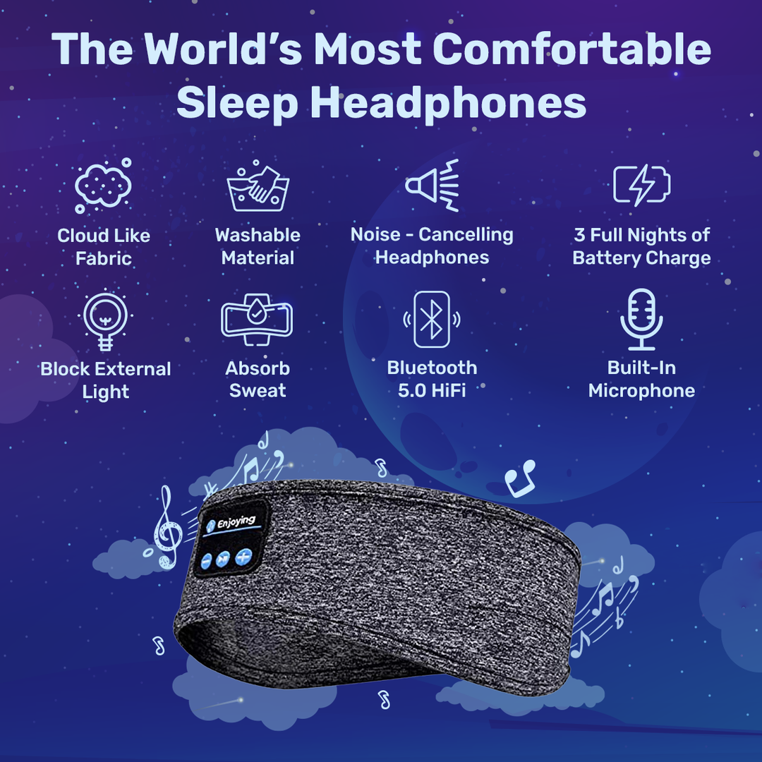 Comfortable, soft fabric wireless sleep headband with integrated audio for personal listening.