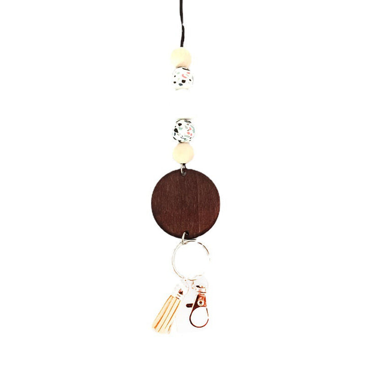 Colorful wooden beaded bag charm, a unique and decorative unisex accessory for any bag or backpack.