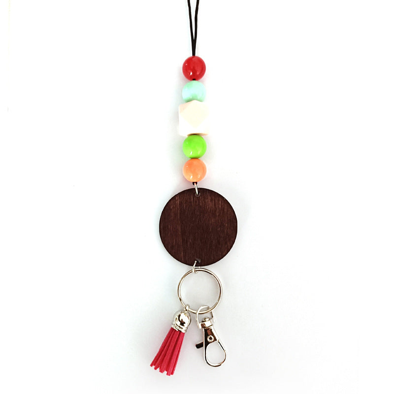 Natural wooden beaded keychain, handcrafted for durability & unique style, colorful everyday unisex accessory.