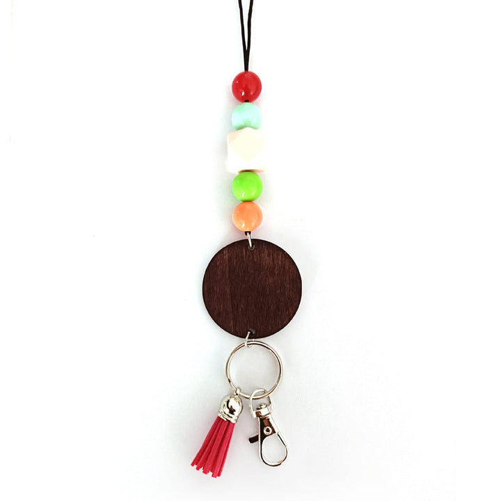 Natural wooden beaded keychain, handcrafted for durability & unique style, colorful everyday unisex accessory.