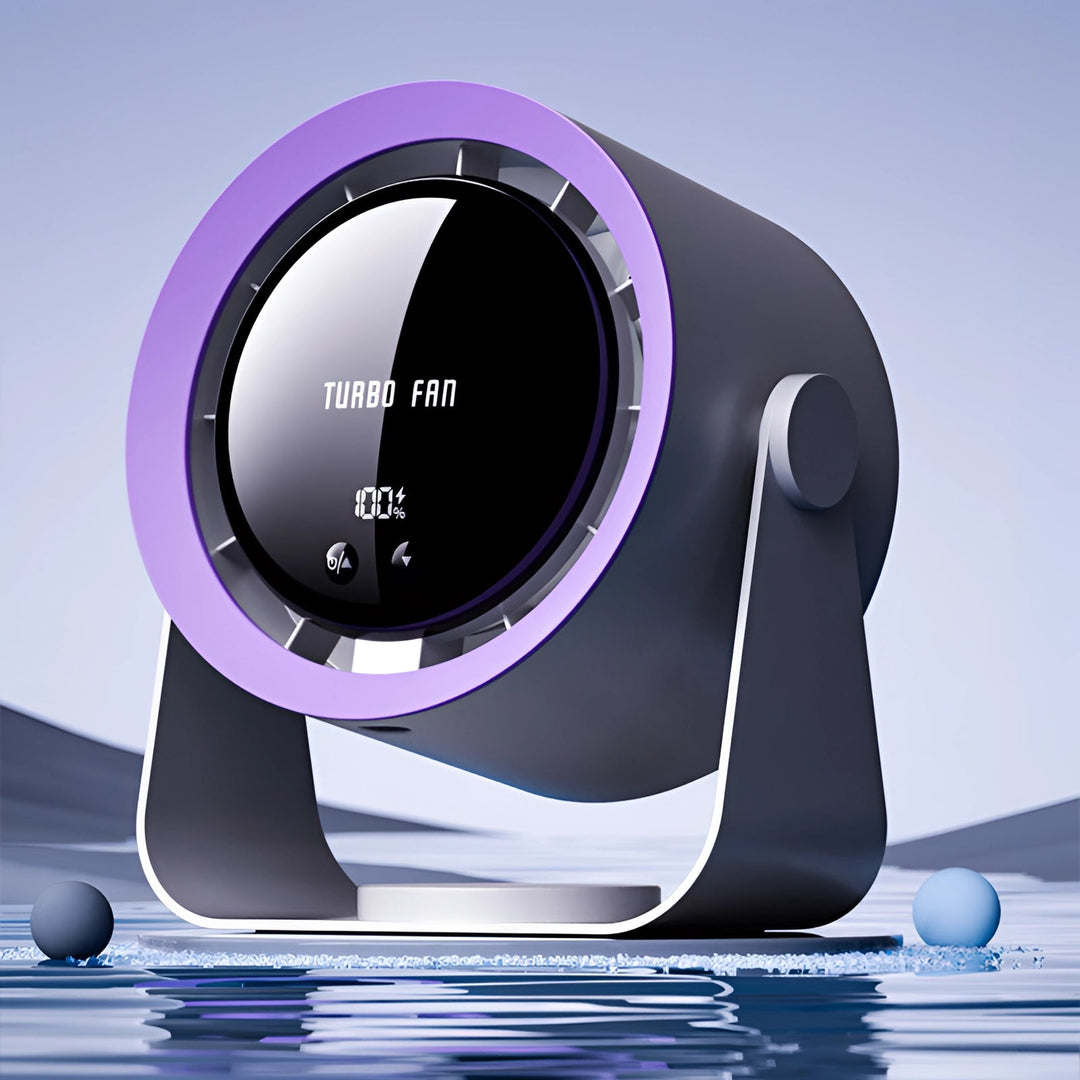 Modern portable bladeless fan with LED, quiet air circulator perfect for any room.