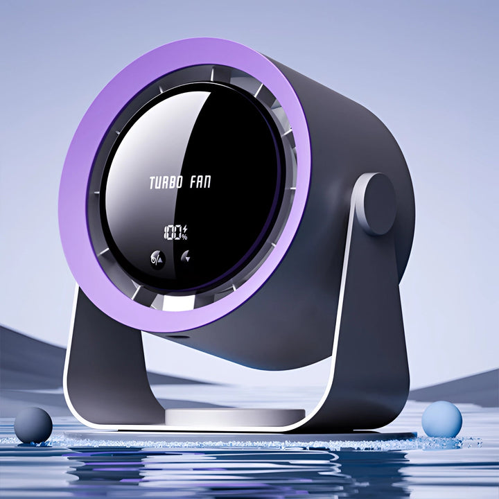 Modern portable bladeless fan with LED, quiet air circulator perfect for any room.