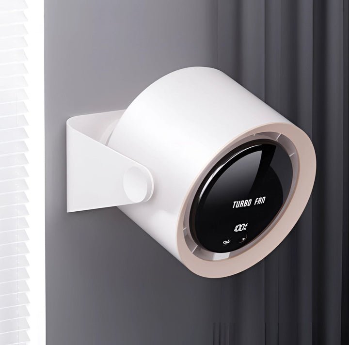 High-tech bladeless air circulator, quiet fan with LED display for modern home cooling.