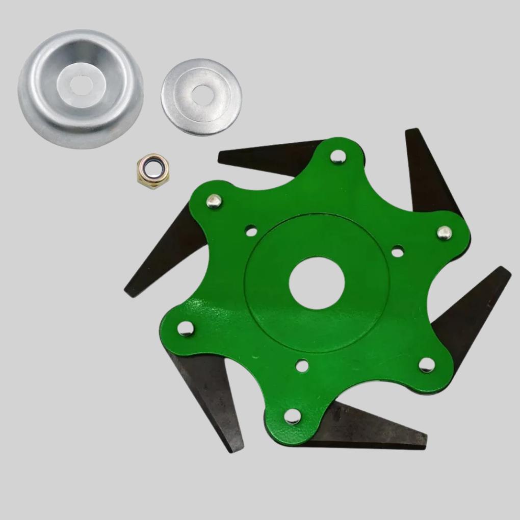Universal brush cutter attachment head for effortless clearing of dense overgrowth & weeds.
