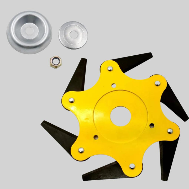 Durable grass cutter head, an essential garden equipment attachment for clearing tough areas.