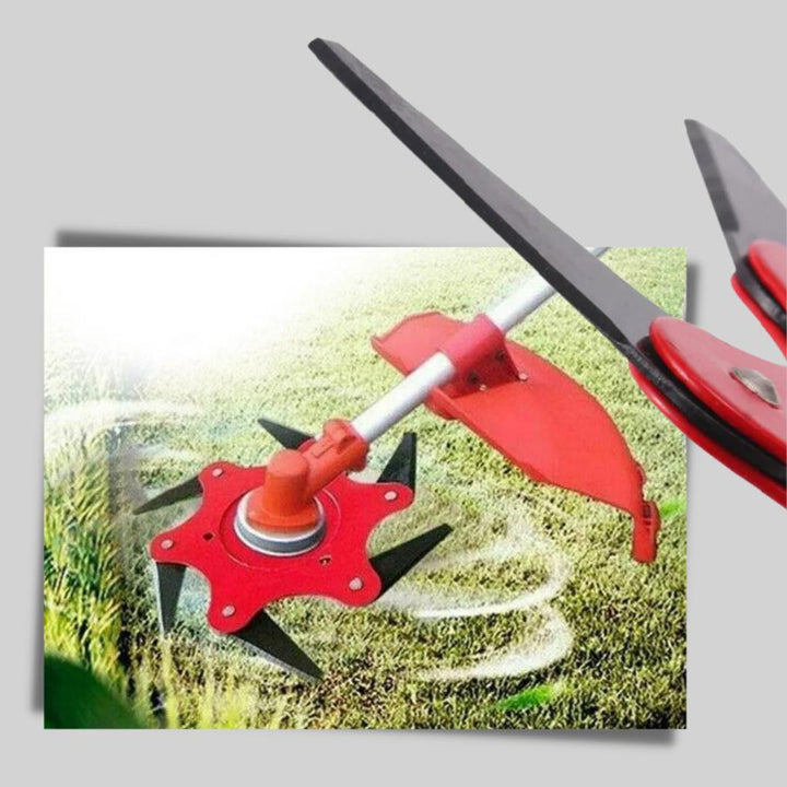 Universal weed trimmer attachment for outdoor power tools, making yard work easier & faster.