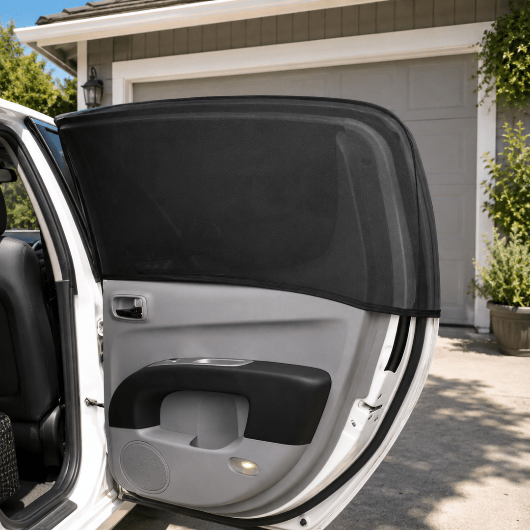 Universal car window mesh screen for SUV, easy install. Perfect for ventilation & insect protection during travel.