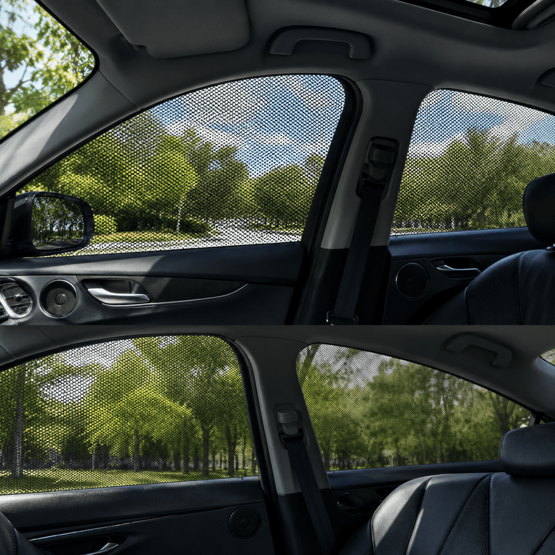 SUV window screen for road trips & travel comfort. Blocks sun, offers ventilation & keeps insects out effectively.