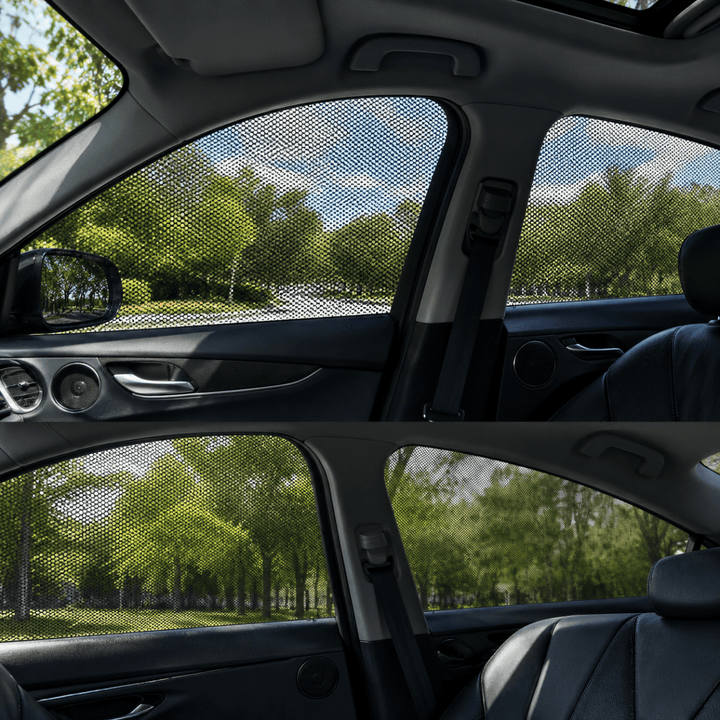 SUV window screen for road trips & travel comfort. Blocks sun, offers ventilation & keeps insects out effectively.